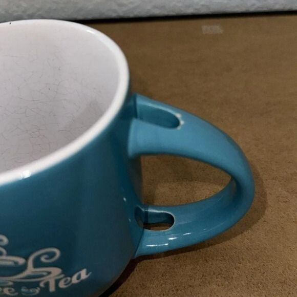 Set Of 2 Coffee & Tea Mugs With Blue Floral & Logo Designs - Picture 4 of 12